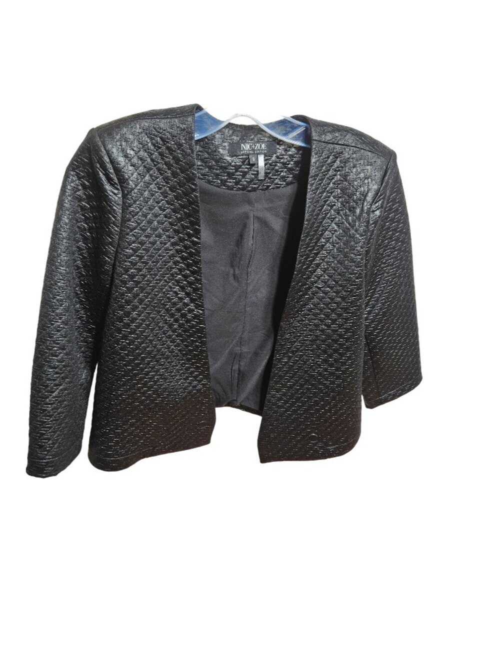 Nic+Zoe Special Edition Quilted Open-Front Blazer Jacket S Black